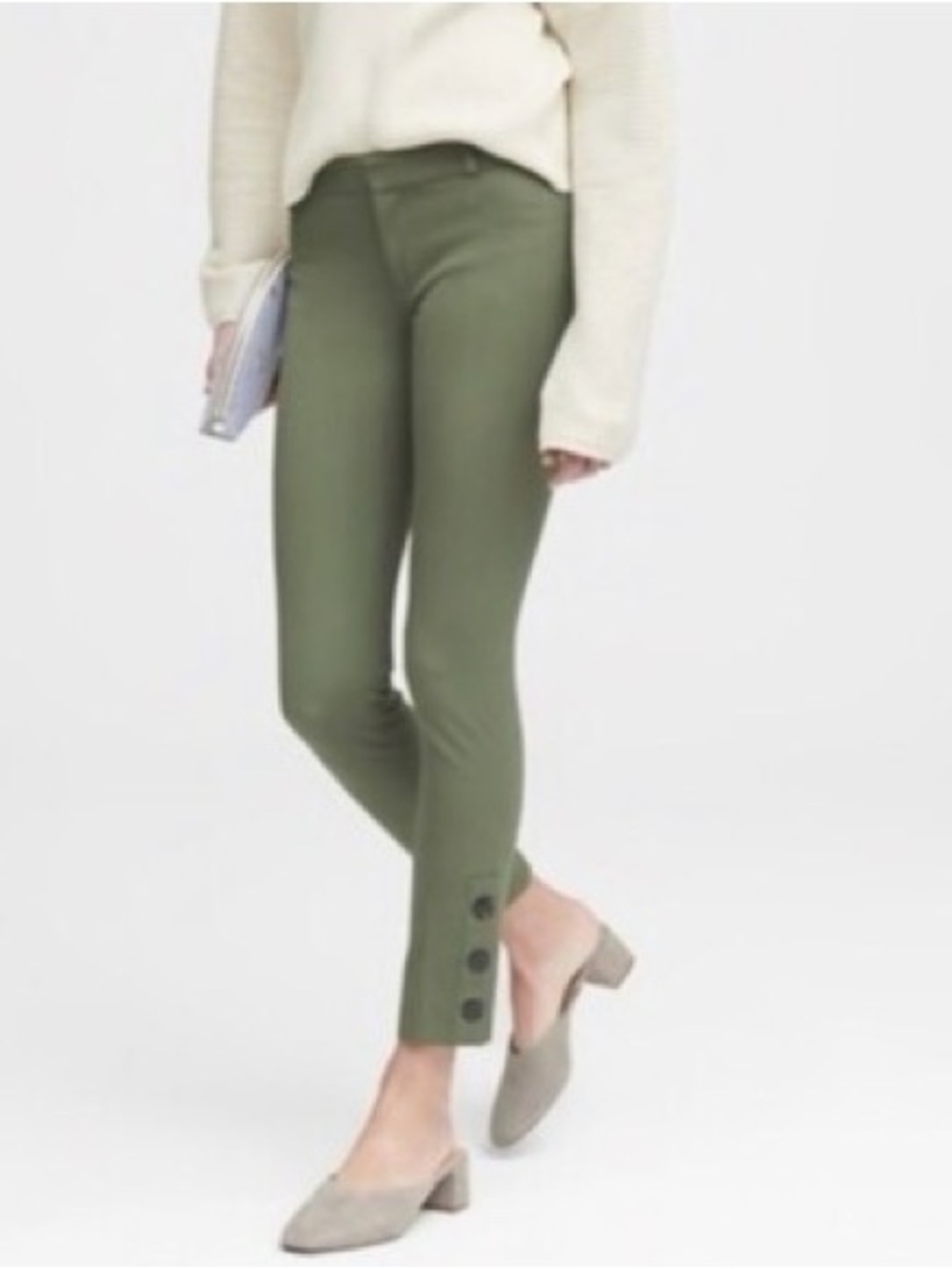 Banana Republic Sloan 8L Olive Slim Ankle Pants with Button Hem